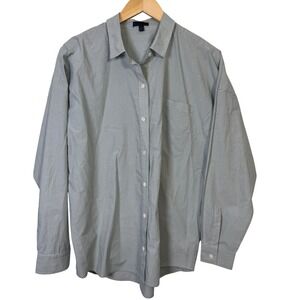 ATM Womens Shirt Large Green Striped Button Down Long Sleeve Oversized Cotton